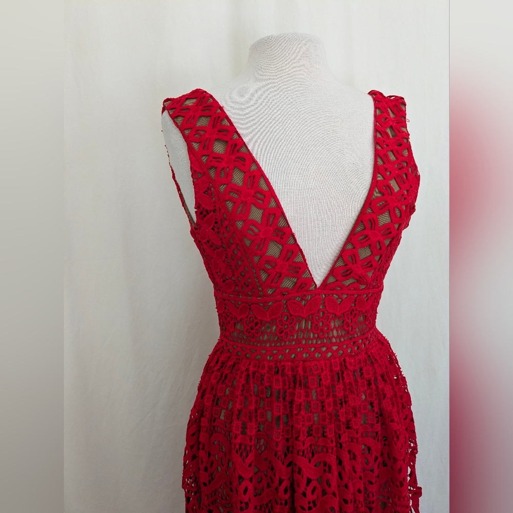 Nasty Gal NWT Isobel Red Crochet Lace Maxi Dress Sz Small Isobel Sheer Boho - Picture 3 of 15